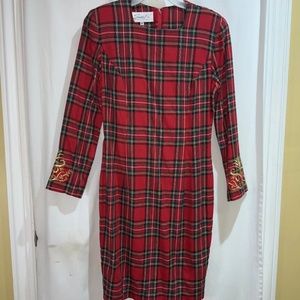 Santa Fe by Jim Tremblay plaid sheath dress sz 12 embroidery vintage